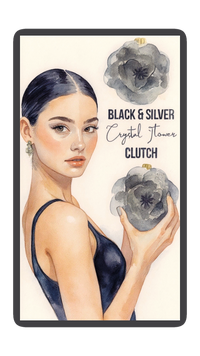 Black and Silver Flower Crystal Clutch