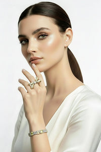 Sterling Silver Bow Ring and 2 Yellow Tennis Bracelets