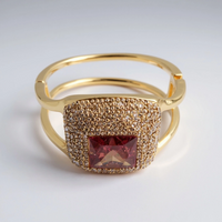 Natural Amethyst Color Changing Stone Gold Cuff