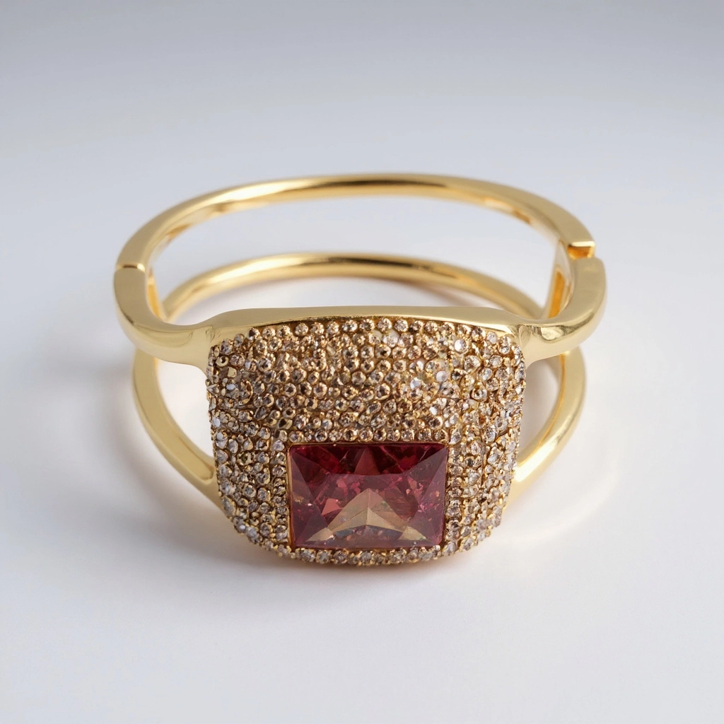 Natural Amethyst Color Changing Stone Gold Cuff