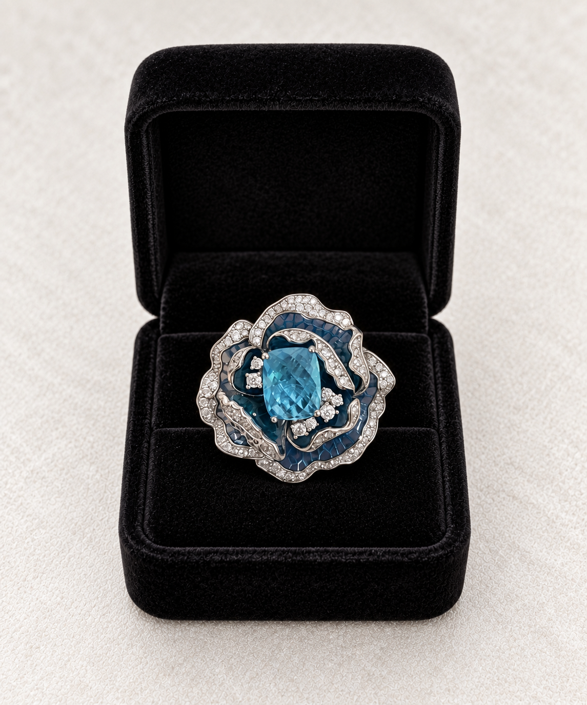 Sterling Silver Blue Blooming Flower Ring