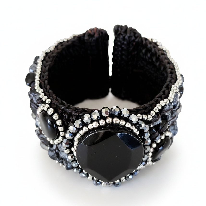 Black Stone Cuff Bracelet