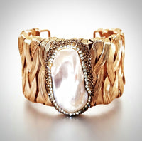 Natural Baroque Pearl Wicker Cuff