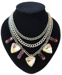 Silver and Purple Crystal Chain Necklace