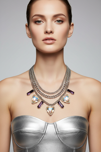 Silver and Purple Crystal Chain Necklace