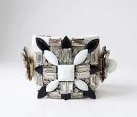 White and Black Jeweled Cuff Bracelet