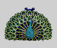 Blue and Green Crystal Peacock Clutch