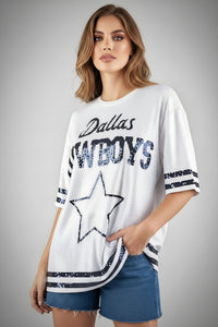Dallas Cowboys White Sequin Oversized Shirt