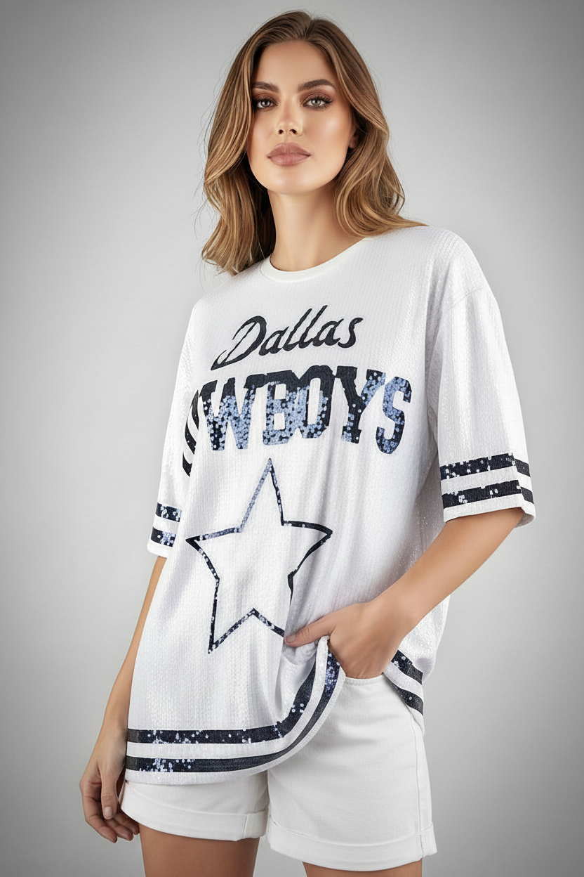 Dallas Cowboys White Sequin Oversized Shirt