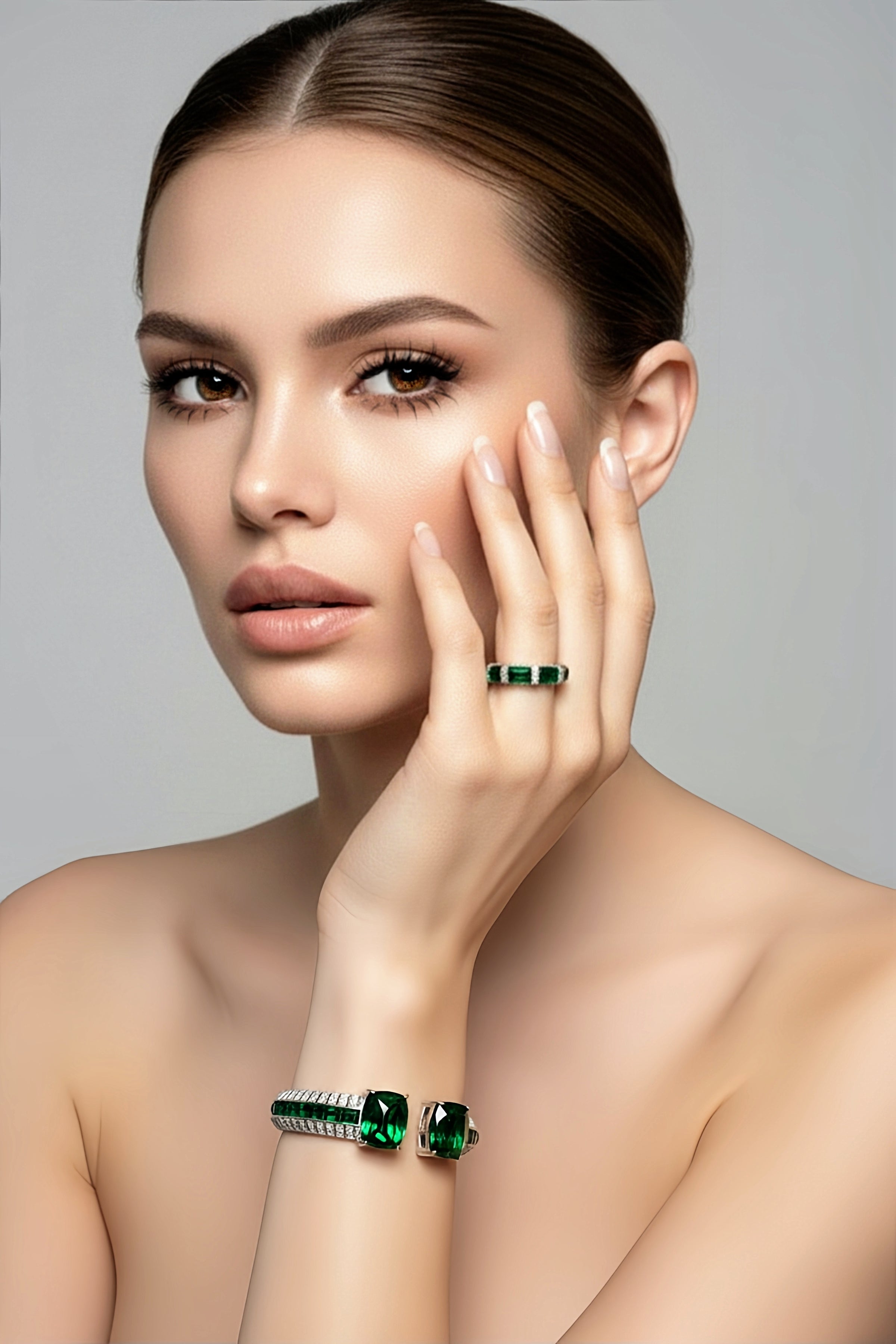 Sterling Silver Emerald Ring and Cuff Bracelet