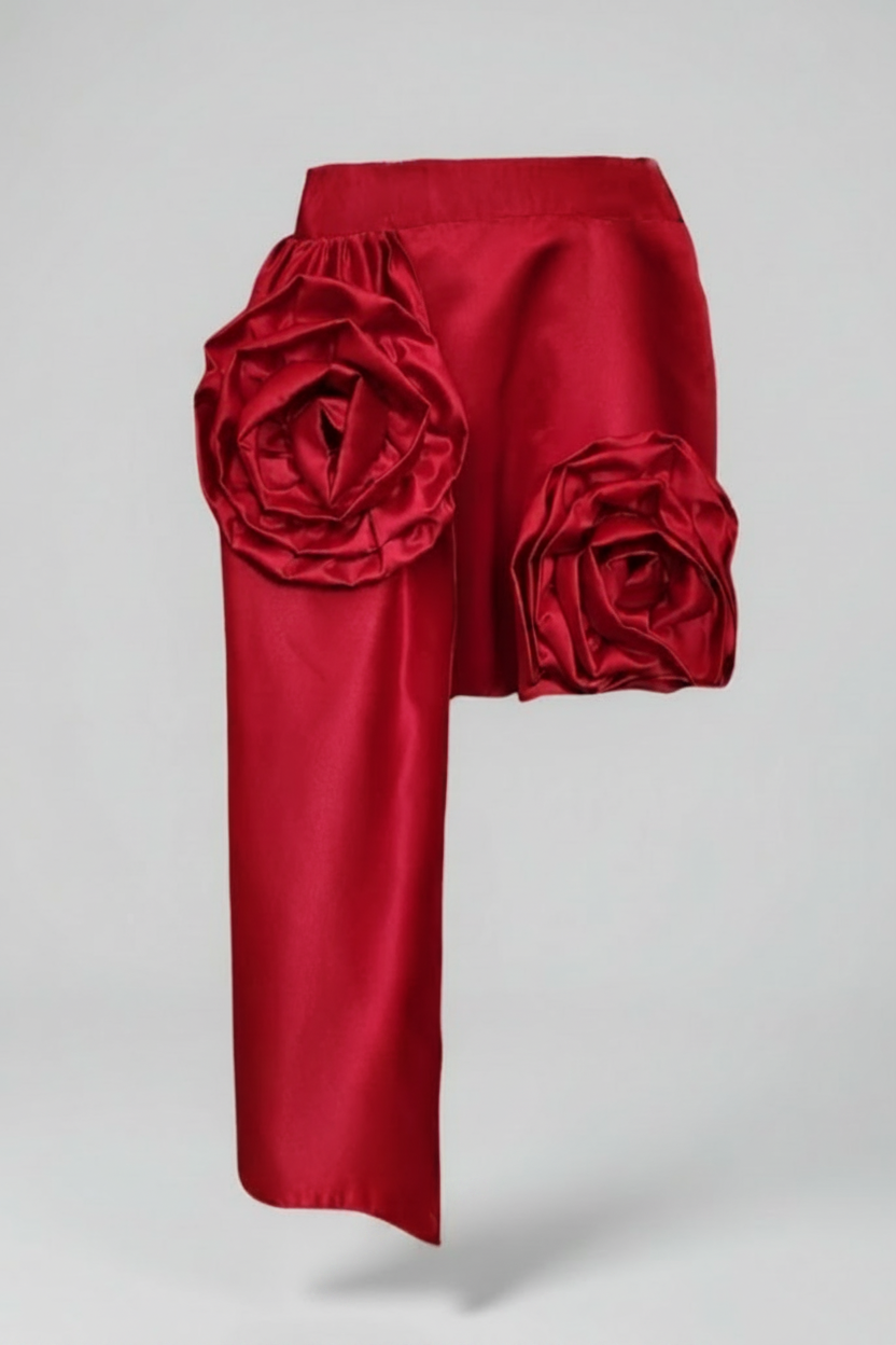 Red 3D Flower Mini Skirt