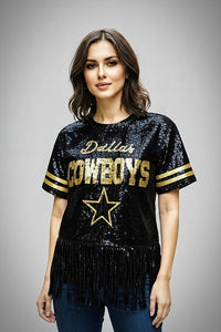 Dallas Cowboys Black Sequin Fringed Shirt