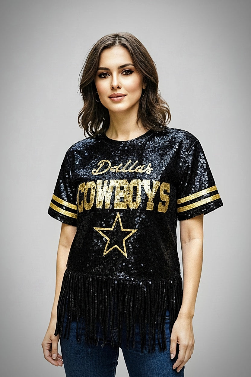 Dallas Cowboys Black Sequin Fringed Shirt