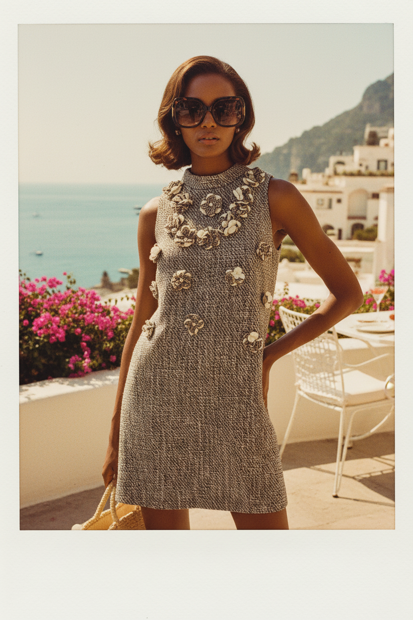 Gray Sleeveless 3D Flower Dress