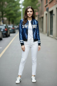 Dallas Cowboys Blue Sequin Bomber Jacket