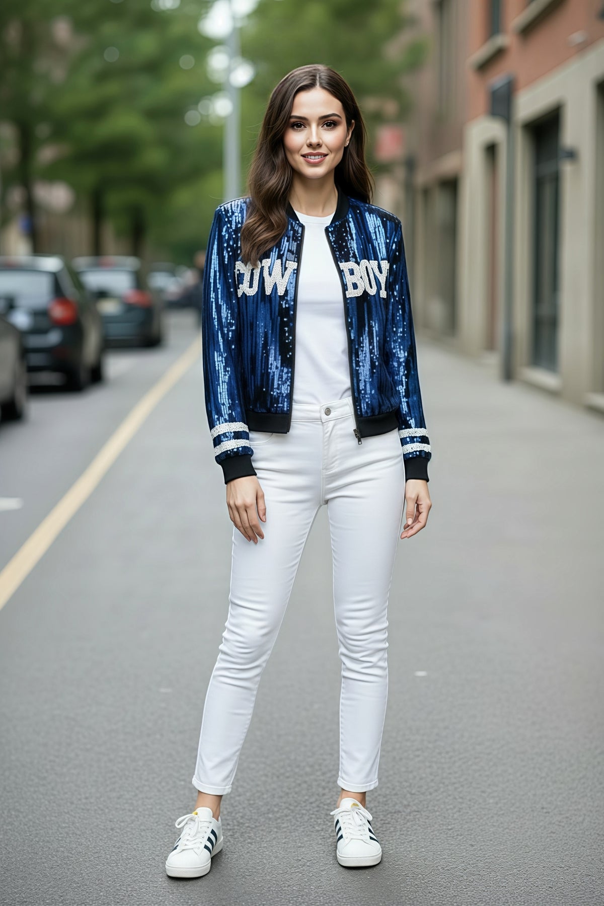Dallas Cowboys Blue Sequin Bomber Jacket
