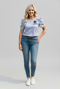 Dallas Cowboys Ruffle Sleeve Striped Blouse