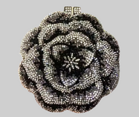 Black and Silver Flower Crystal Clutch