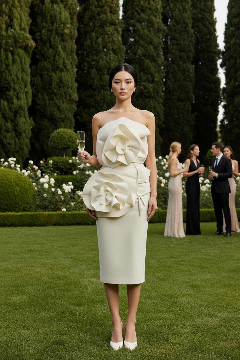 Cream 3D Flower Dress