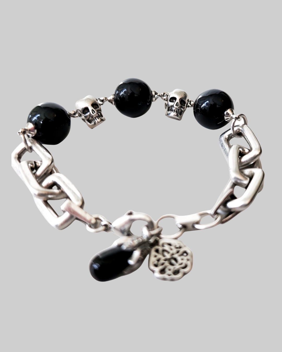 Silver and Black Skull Bracelet