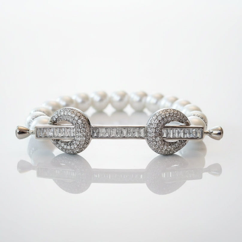 Silver Marble Stone Clutch, Sterling Silver Cuff Bracelet, Beaded Bracelet and Ring