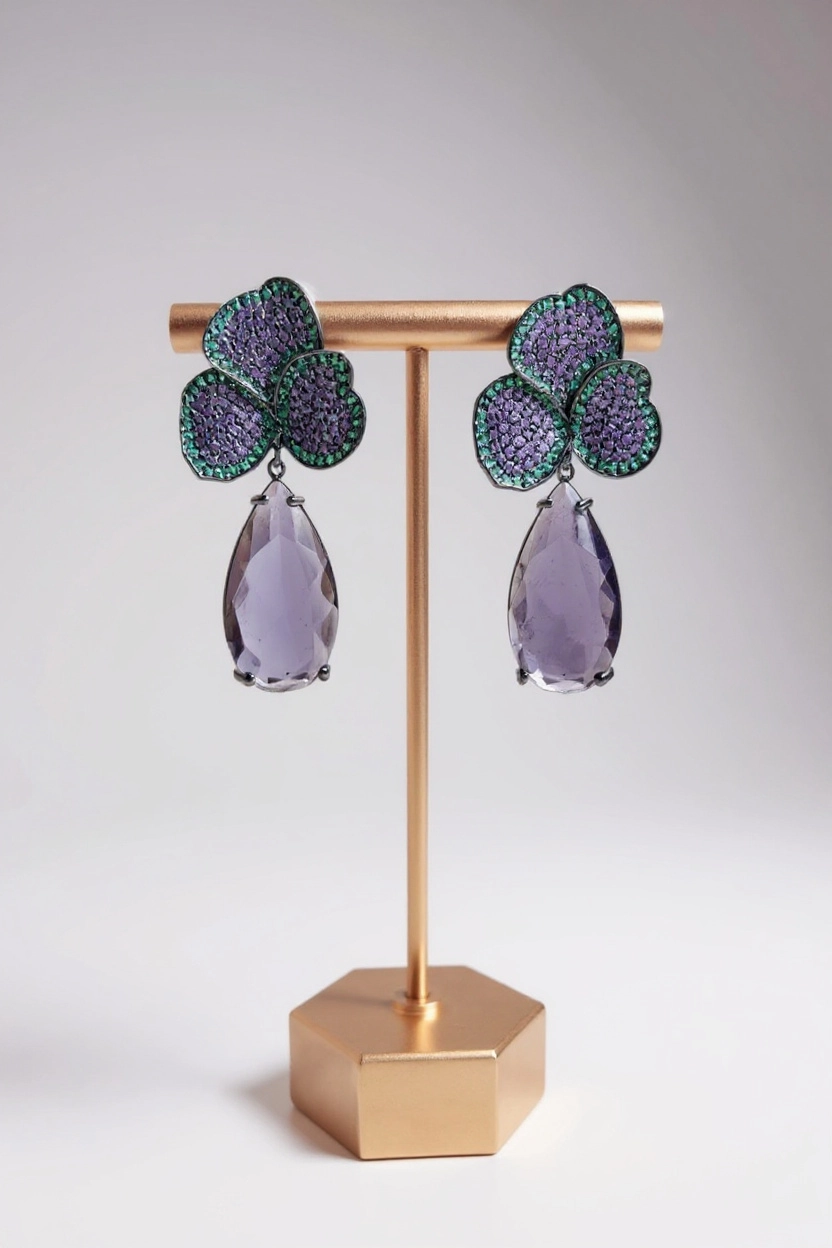 Purple and Green 3 Leaf Clover Earrings