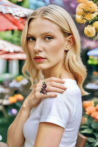 Sterling Silver Amethyst and Citrine Double Flower Ring.