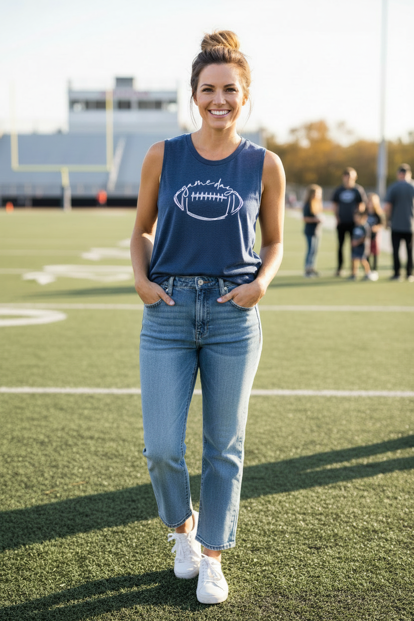 Navy Sleeveless Football T-shirt