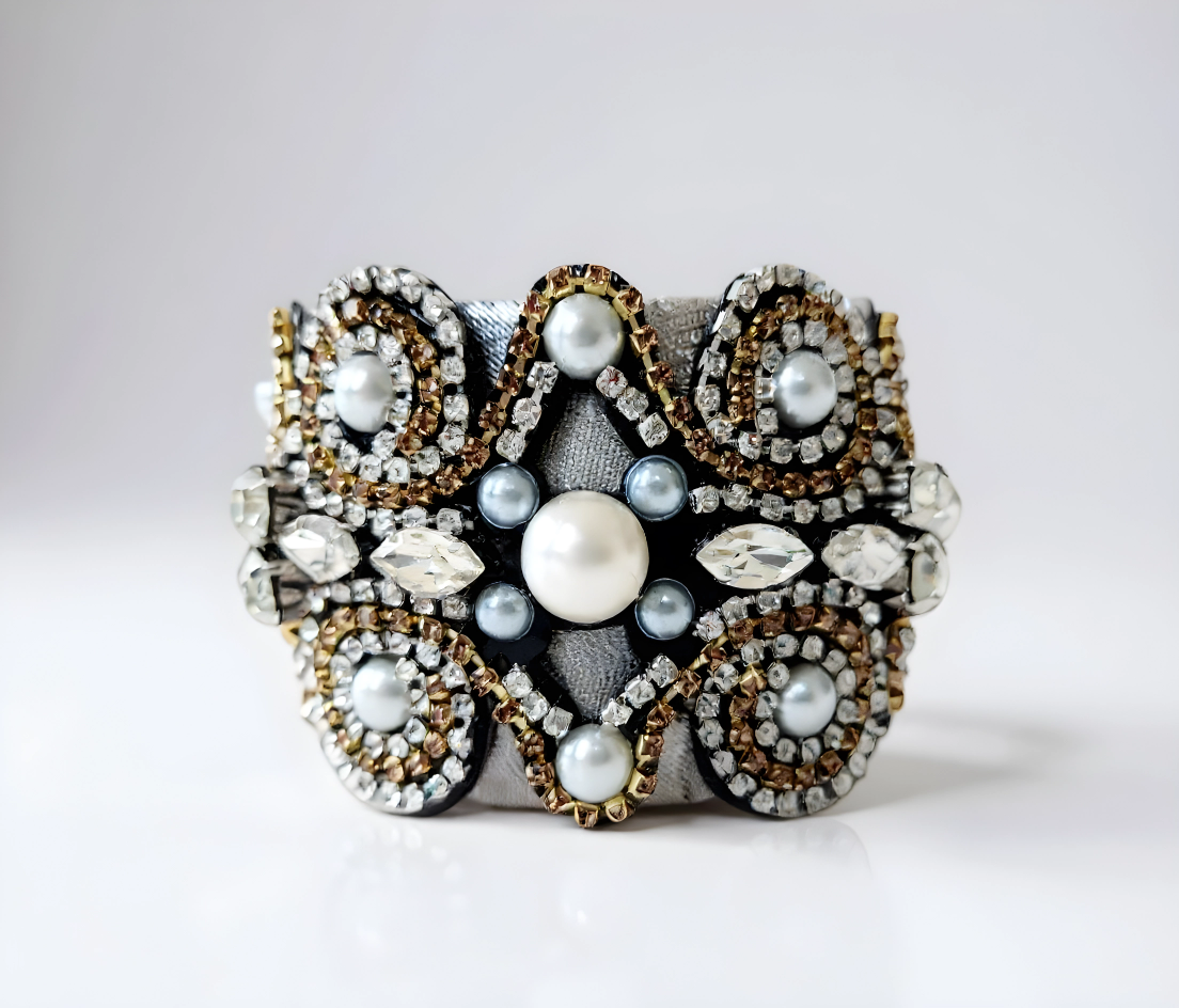 Silver and Gold Jeweled Cuff Bracelet
