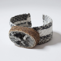 Gray and Gold Snake Print Pave Stone Cuff Bracelet