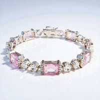 Sterling Silver Pink and White Diamond Bracelet