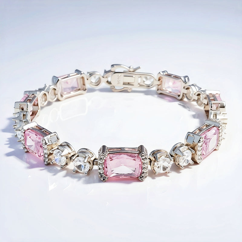 Sterling Silver Pink and White Diamond Bracelet