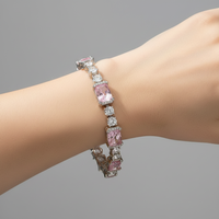 Sterling Silver Pink and White Diamond Bracelet