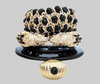 Black and Gold Double Elephant Head Cuff, Beaded Bracelet, Black Resin Cuff and Ring