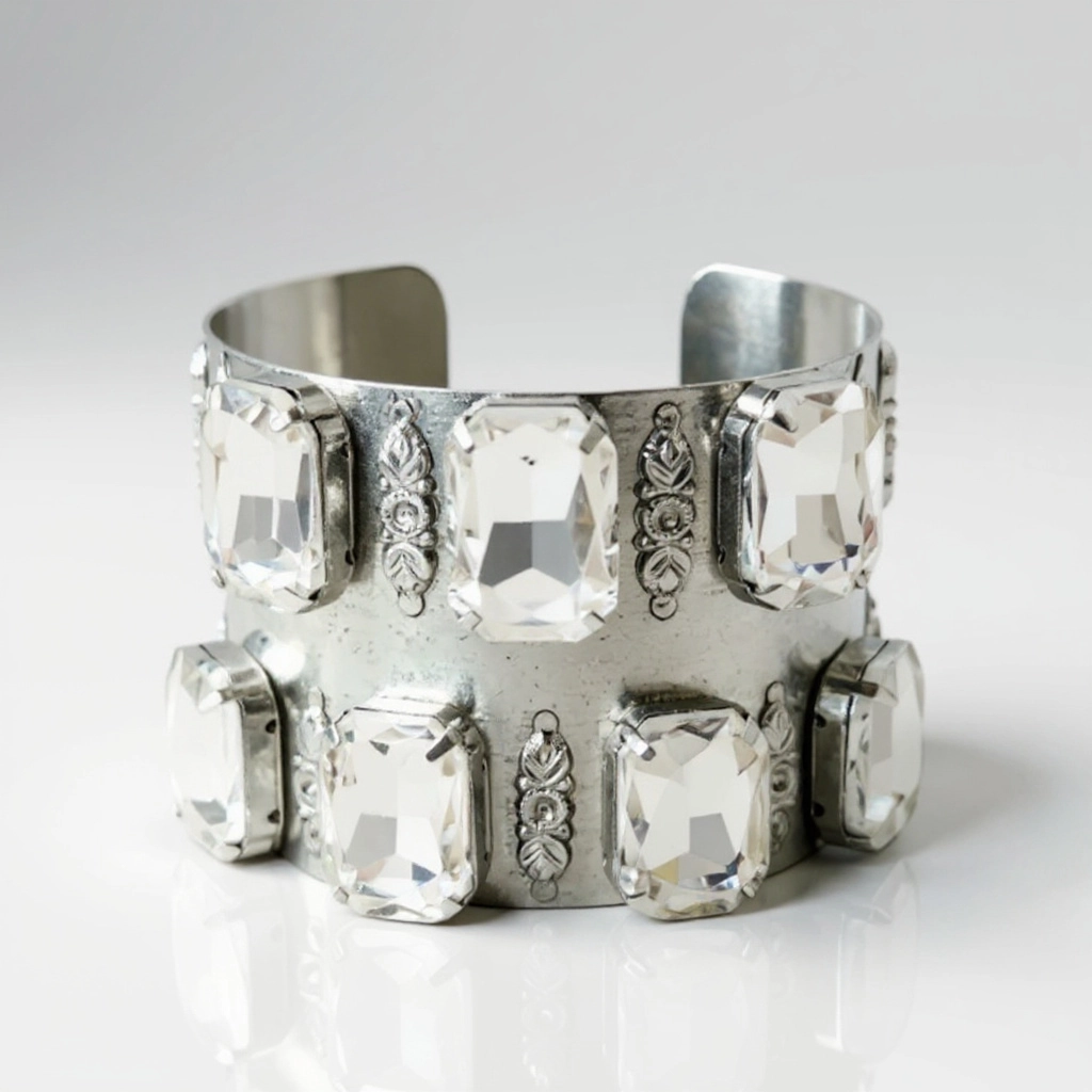 Silver Jeweled Cuff Bracelet