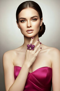 Sterling Silver Fuchsia Pink Orchid Ring