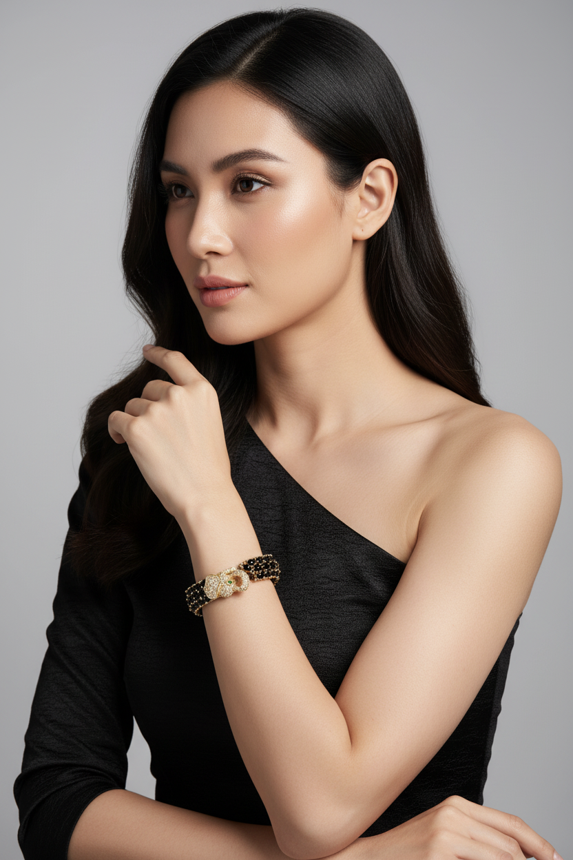 Black Single Head Elephant Cuff Bracelet