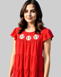 Red Triple Sequin Baseball Dress