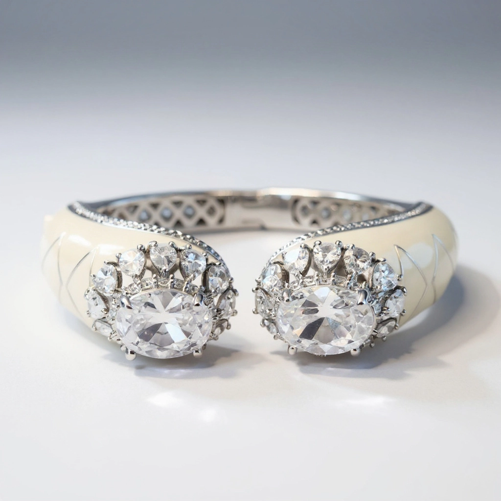 Off White Diamond Enamel Cuff Bracelet