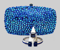 Blue Crystal Clutch, Sterling Silver Sapphire Ring and Bracelet