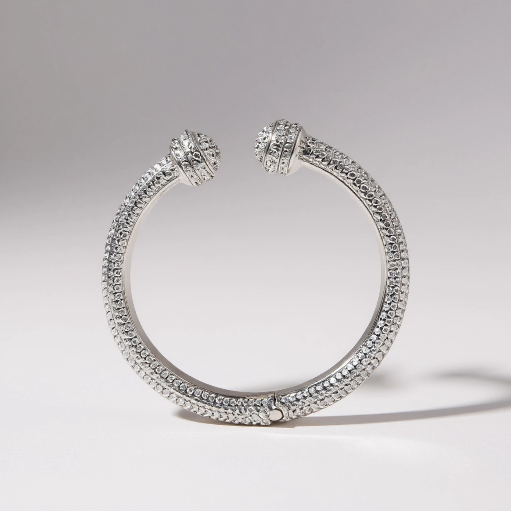 Sterling Silver Diamond Open Charm Bangle