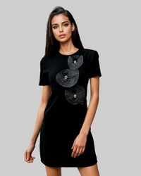 Black 3D Spiral Flower Mini Dress