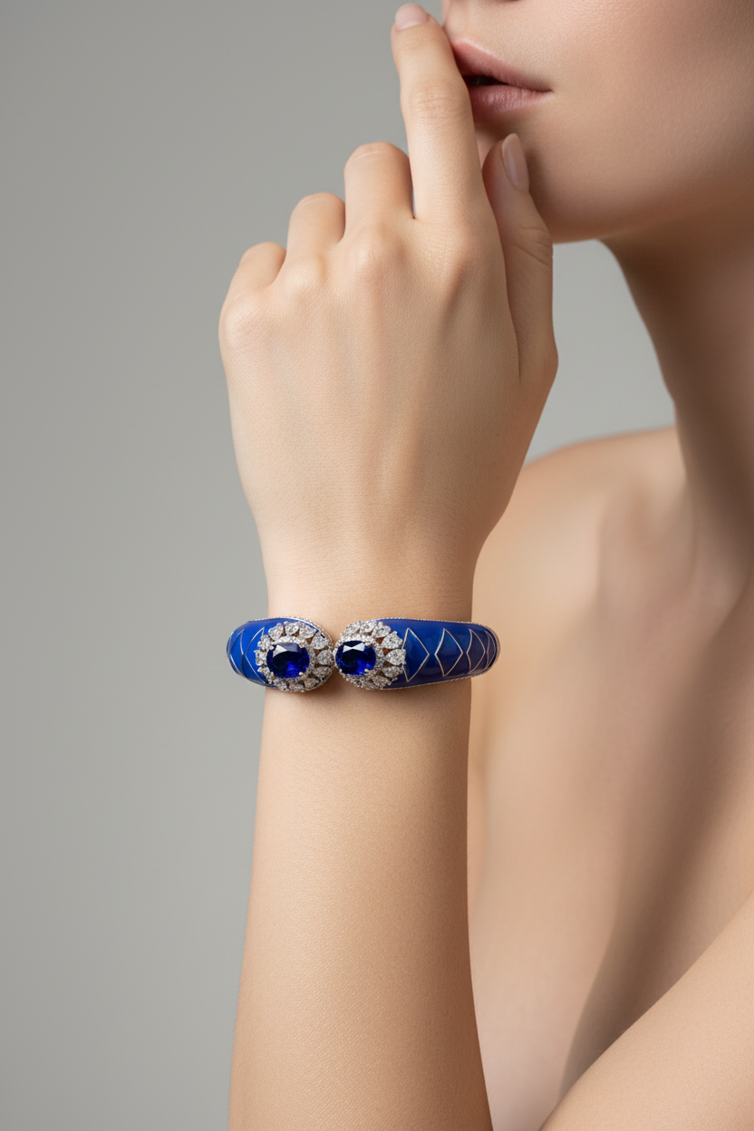 Blue Diamond Enamel Cuff Bracelet