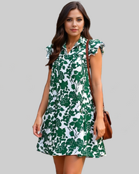Green and White Floral Mini Dress