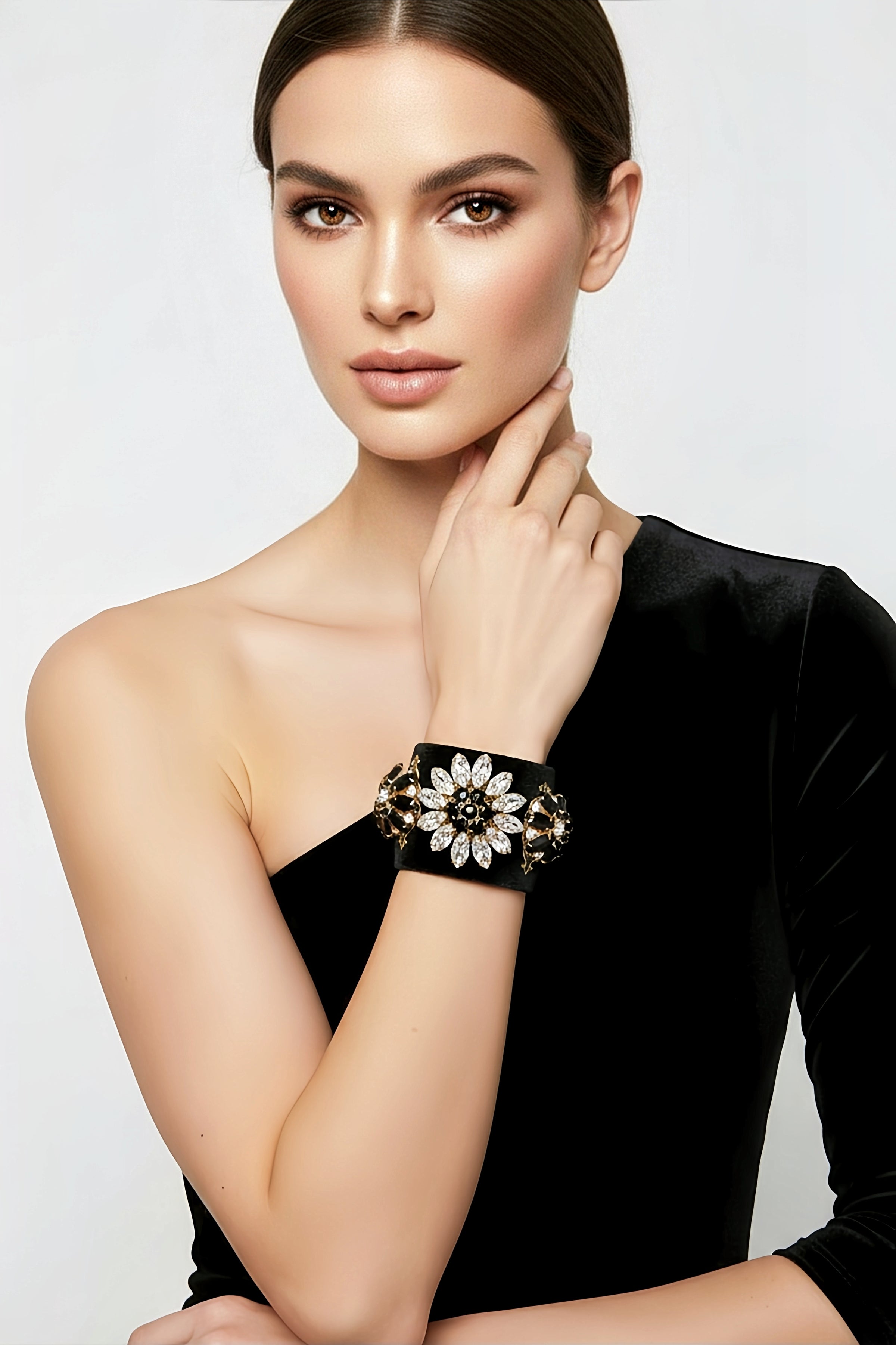 Black Velvet Jeweled Cuff Bracelet