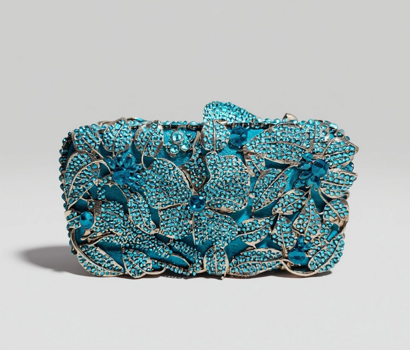 Blue Crystal Flower Clutch