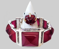 Sterling Silver Red Corundum Bracelet and Ring