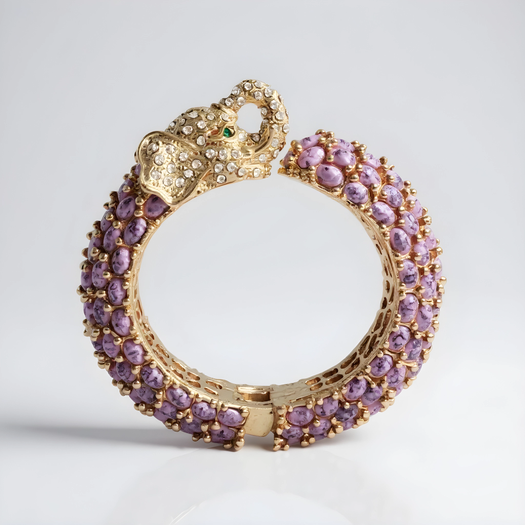Purple Single Head Elephant Cuff Bracelet