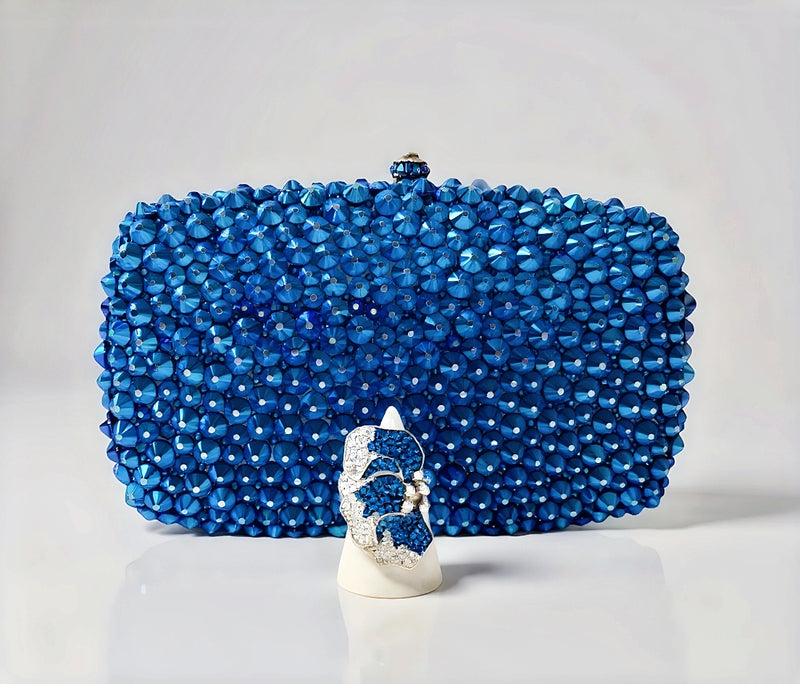 Blue Crystal Clutch and Sterling Silver Half Butterfly Ring