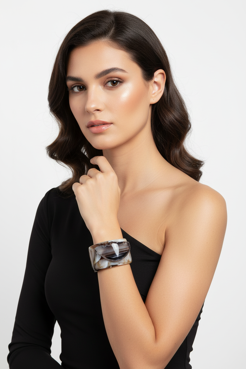 Brown Agate Slice Cuff Bracelet